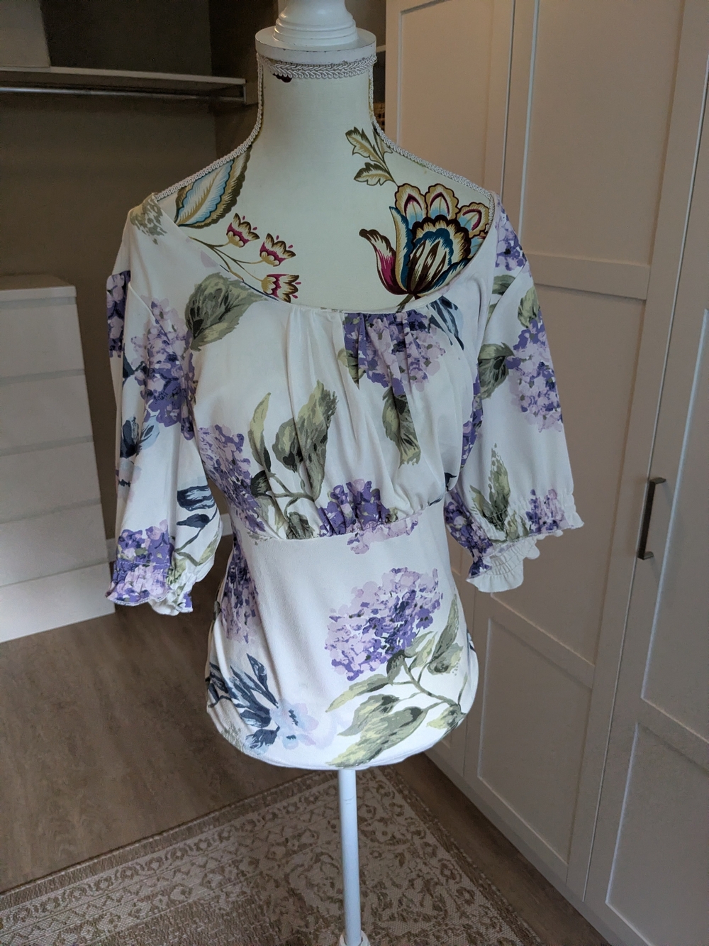 Ricki's White Blouse with Lavender and Green Floral Print